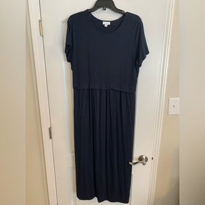 J.Jill Large Navy dress. Maxi length with stretch and heavier fabric/Drop waist.